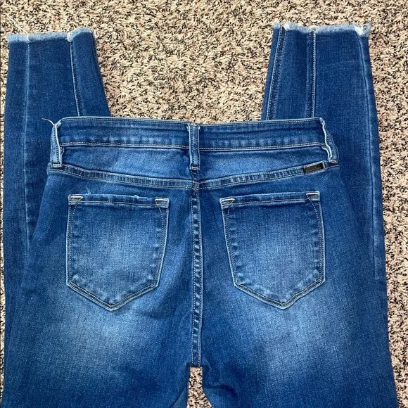 KanCan High Rise Straight Leg Dark Wash Frayed Hem Piped Denim Jeans Sz 29 | GUC - Picture 4 of 7